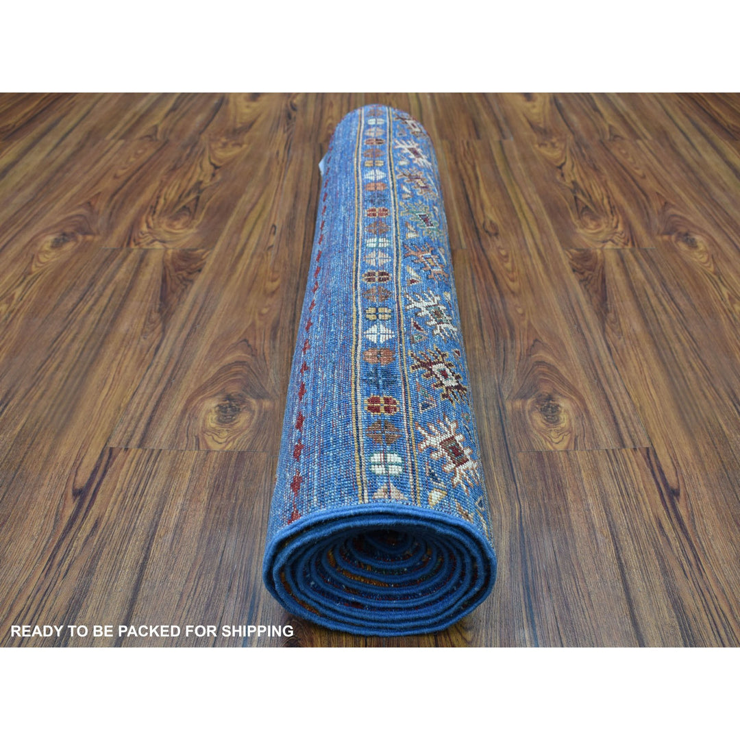 2'9" x 9'2" New Hand Knotted Blue Wool Runner Oriental Rug - MOA10267116