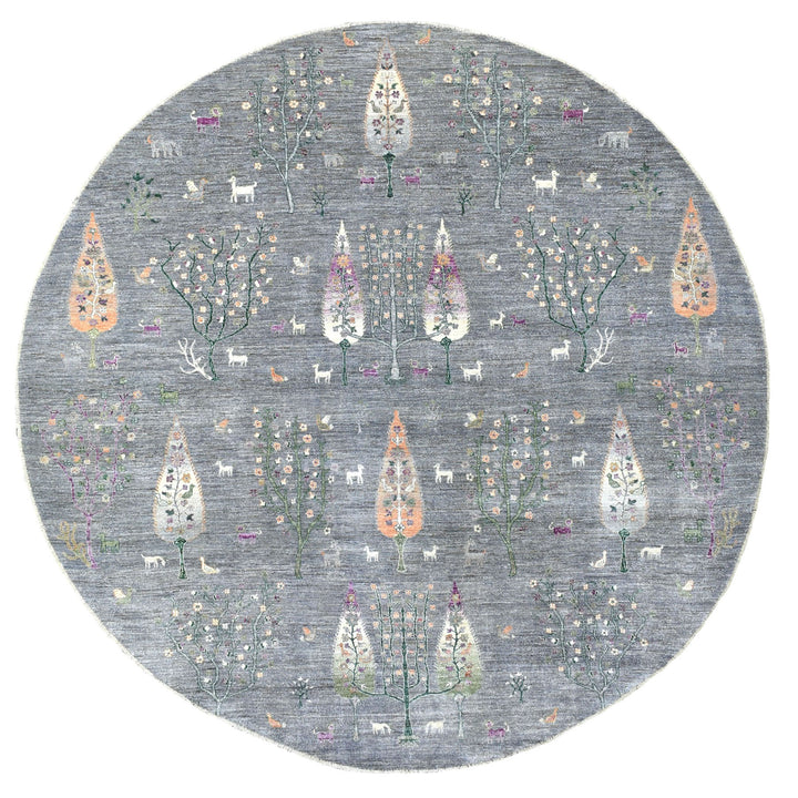 12'0" x 12'0" New Hand Knotted Grey Wool Round Oriental Rug - MOA10267159