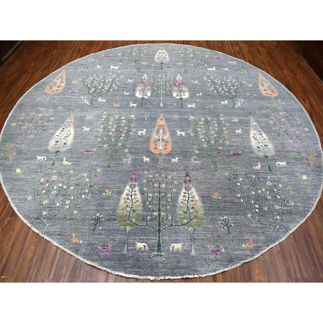 12'0" x 12'0" New Hand Knotted Grey Wool Round Oriental Rug - MOA10267159