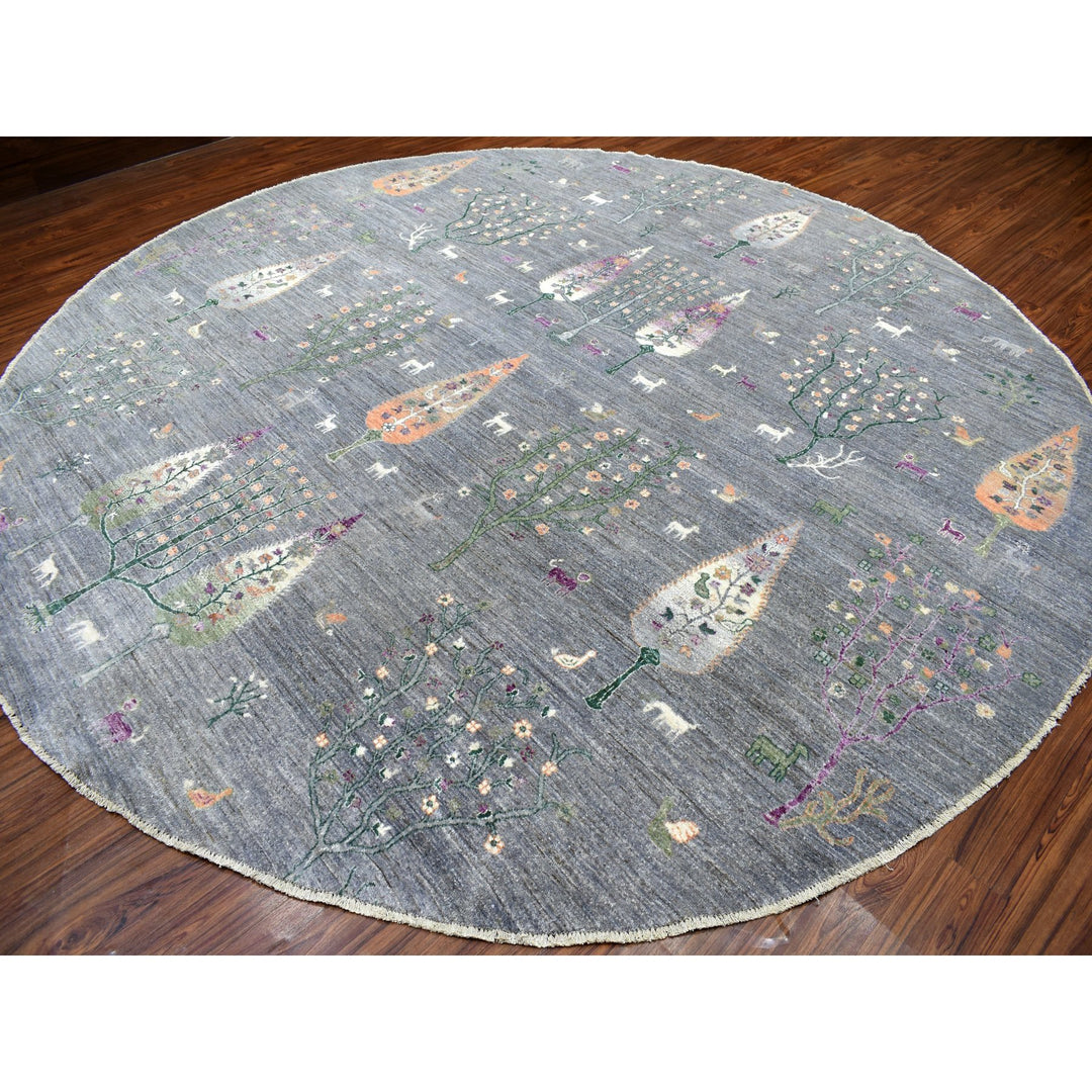 12'0" x 12'0" New Hand Knotted Grey Wool Round Oriental Rug - MOA10267159