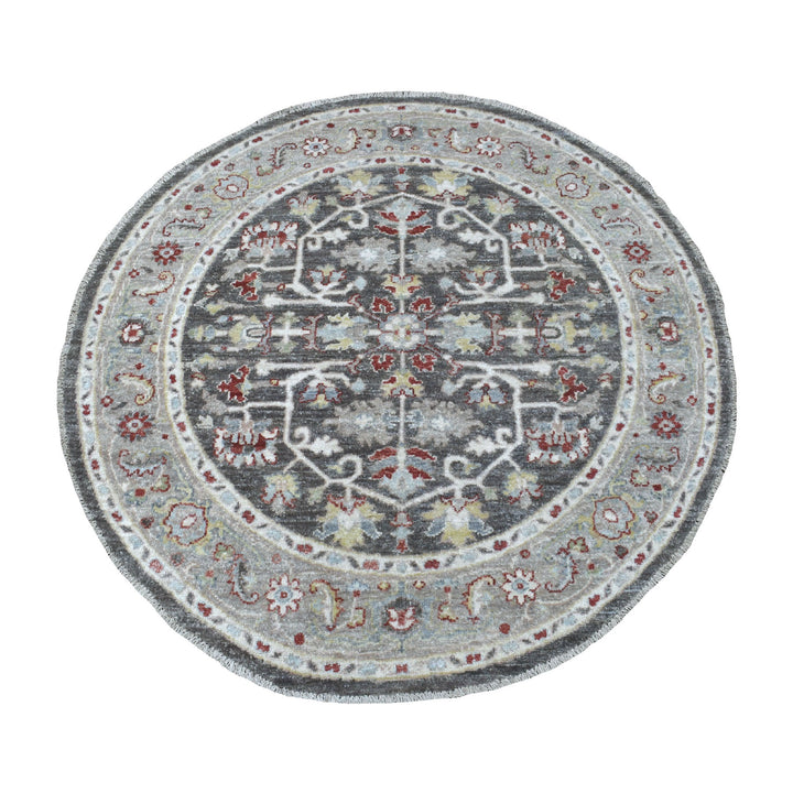 4'0" x 4'0" New Hand Knotted Grey Wool Round Oriental Rug - MOA10267172