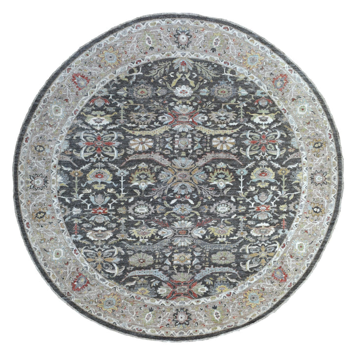 9'9" x 9'10" New Hand Knotted Grey Wool Round Oriental Rug - MOA10267183