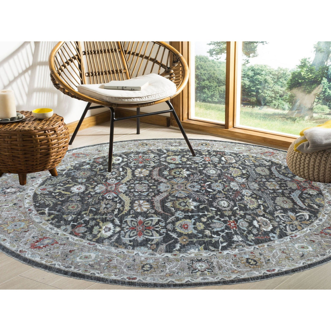 9'9" x 9'10" New Hand Knotted Grey Wool Round Oriental Rug - MOA10267183