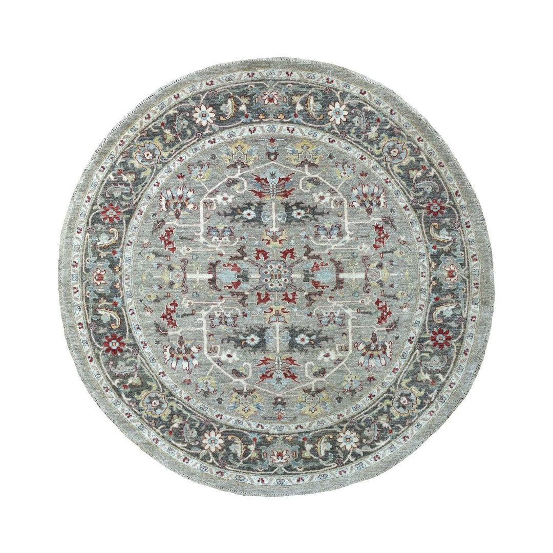 5'8" x 5'9" New Hand Knotted Grey Wool Round Oriental Rug - MOA10267189