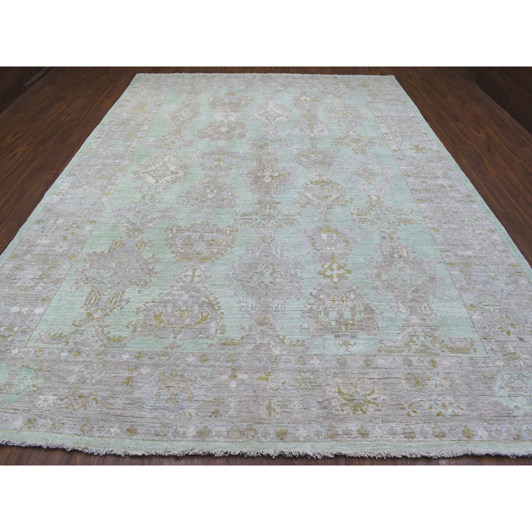 9'9" x 13'2" New Hand Knotted Green Wool Rectangle Oriental Rug - MOA10267199