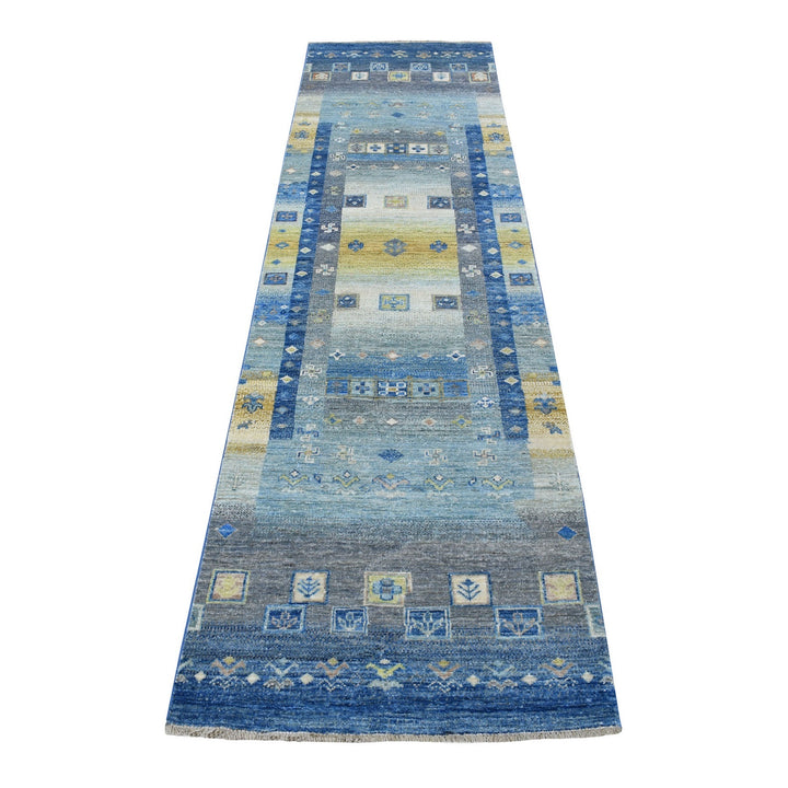 2'5" x 9'7" New Hand Knotted Blue Wool Runner Oriental Rug - MOA10267399