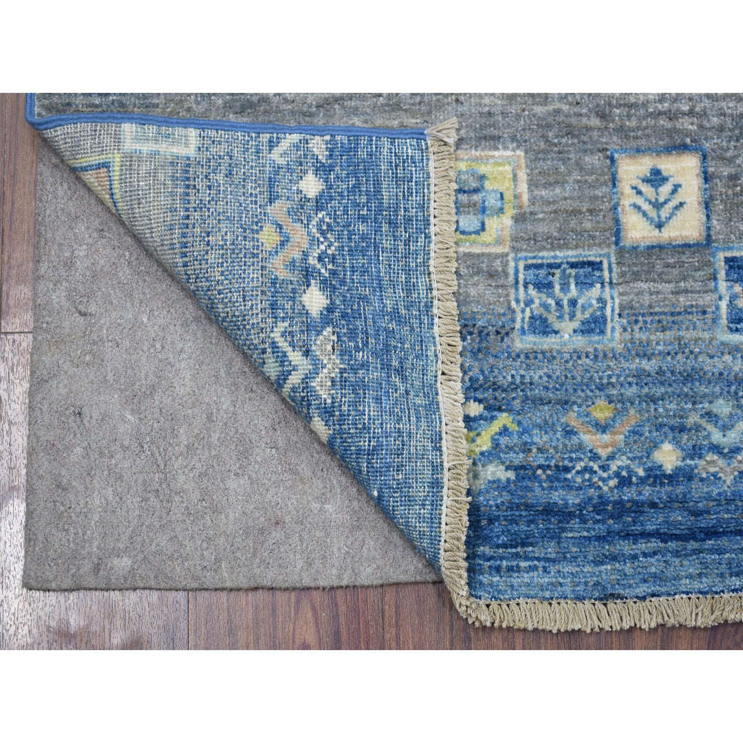 2'5" x 9'7" New Hand Knotted Blue Wool Runner Oriental Rug - MOA10267399