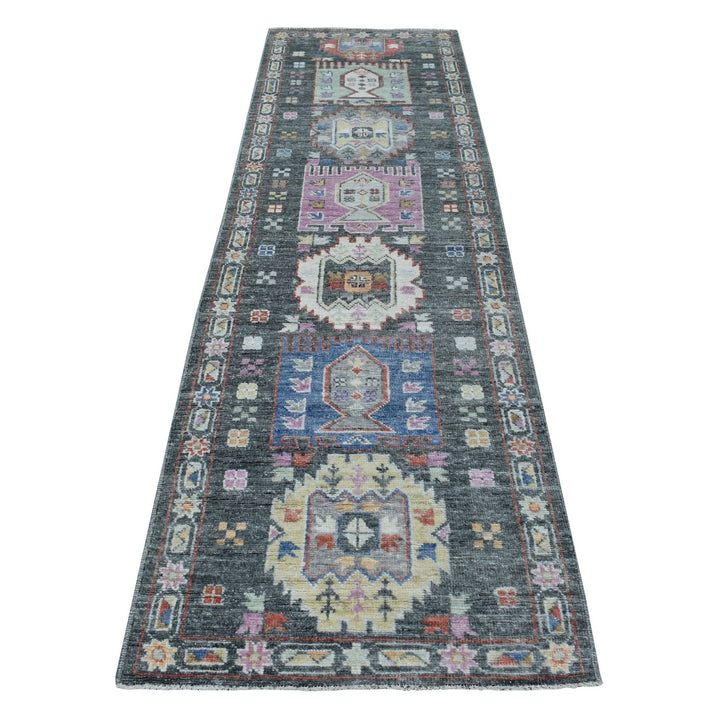 2'10" x 9'10" New Hand Knotted Grey Wool Runner Oriental Rug - MOA10267427