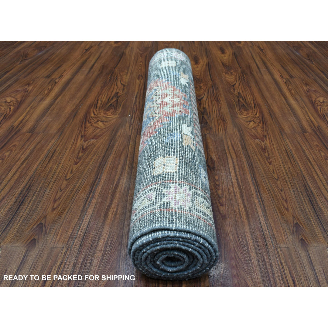 2'10" x 9'10" New Hand Knotted Grey Wool Runner Oriental Rug - MOA10267427