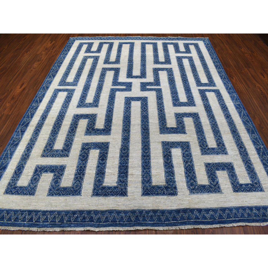 7'10" x 9'9" New Hand Knotted Blue Wool Rectangle Oriental Rug - MOA10267563