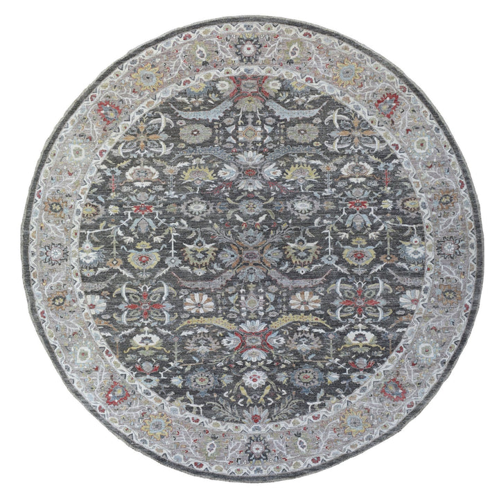 11'7" x 11'7" New Hand Knotted Grey Wool Round Oriental Rug - MOA10267565
