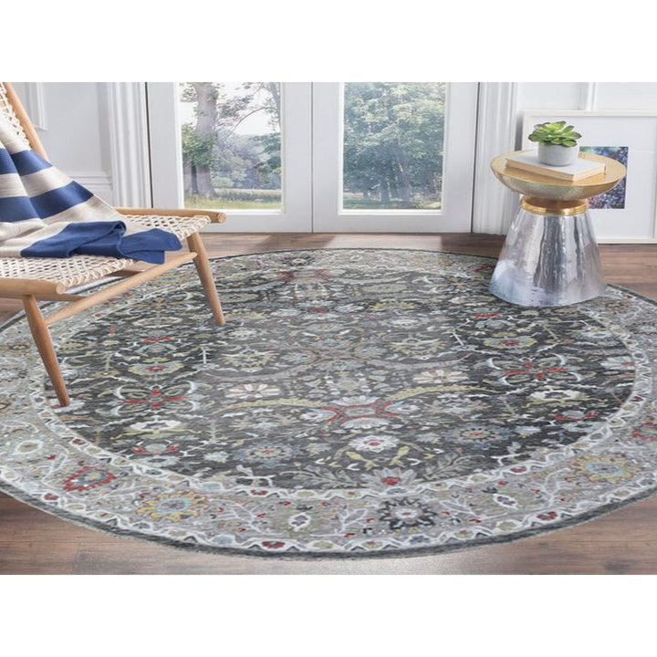 11'7" x 11'7" New Hand Knotted Grey Wool Round Oriental Rug - MOA10267565