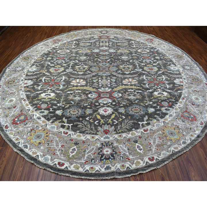 11'7" x 11'7" New Hand Knotted Grey Wool Round Oriental Rug - MOA10267565
