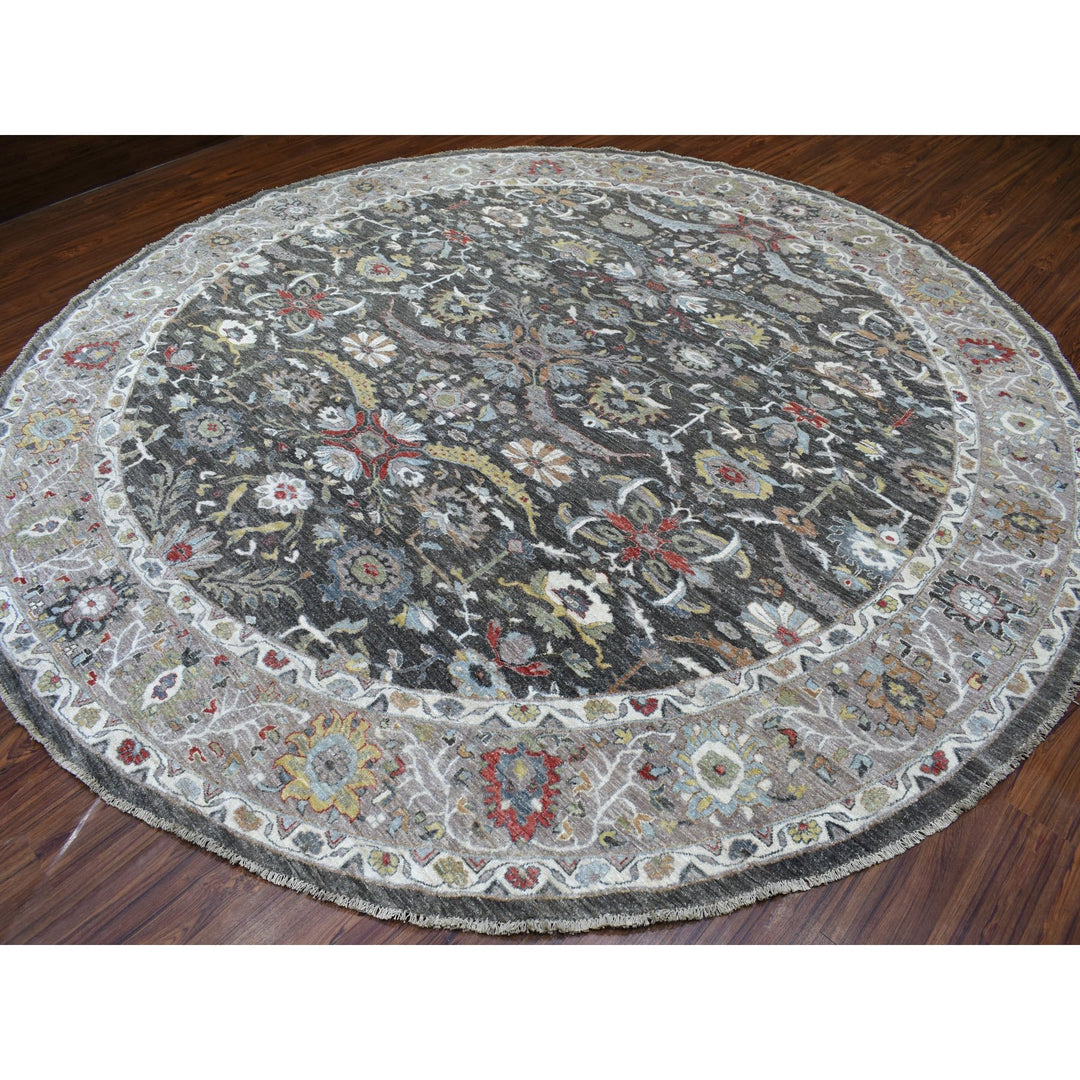 11'7" x 11'7" New Hand Knotted Grey Wool Round Oriental Rug - MOA10267565