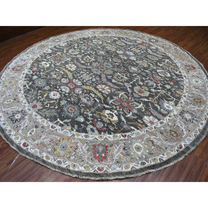 11'7" x 11'7" New Hand Knotted Grey Wool Round Oriental Rug - MOA10267565