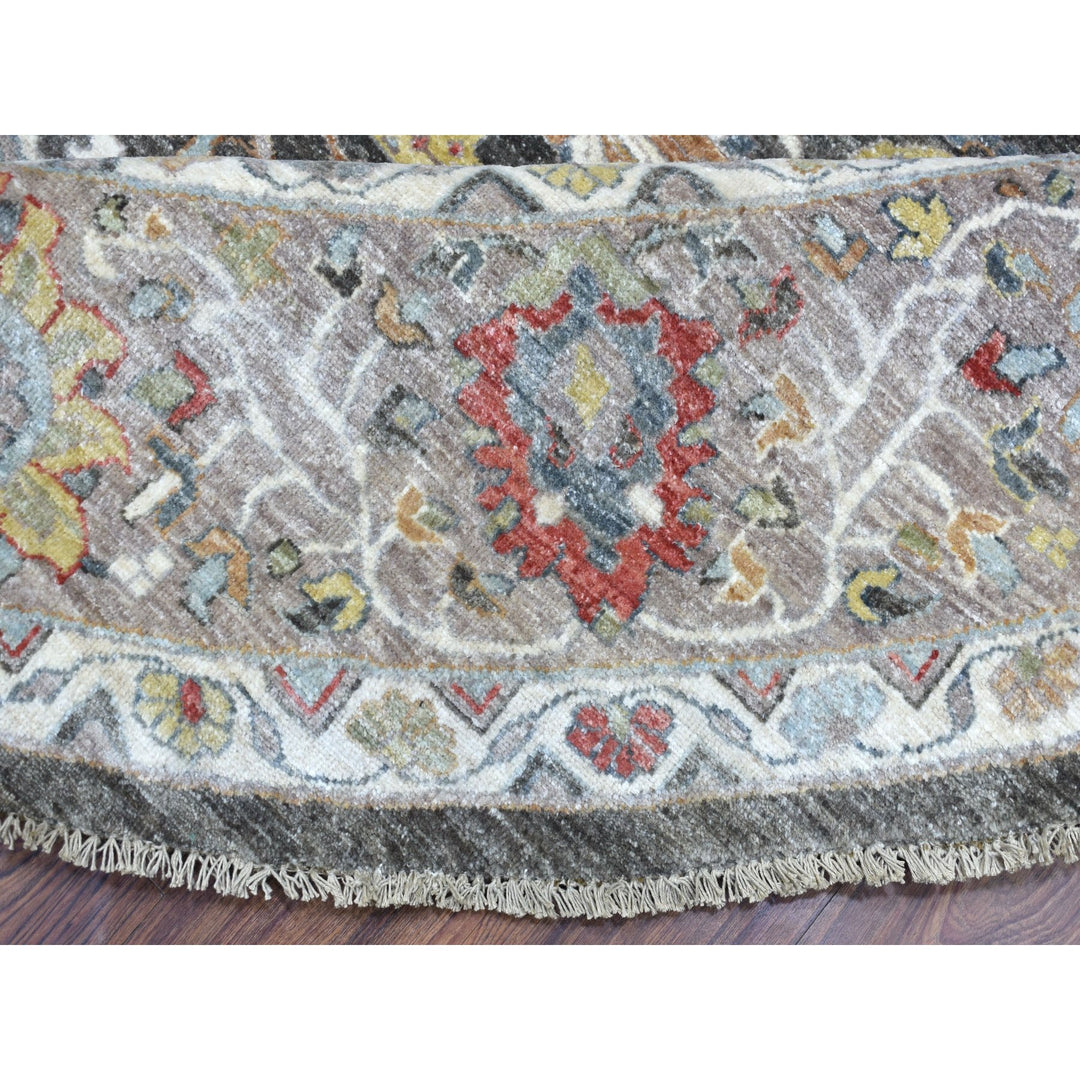 11'7" x 11'7" New Hand Knotted Grey Wool Round Oriental Rug - MOA10267565