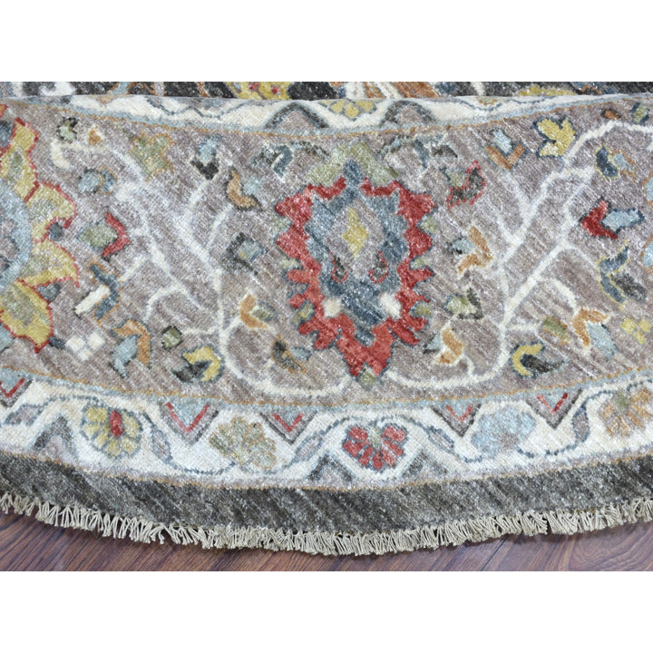 11'7" x 11'7" New Hand Knotted Grey Wool Round Oriental Rug - MOA10267565