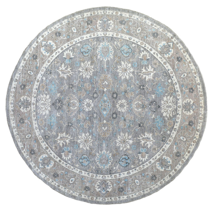 12'0" x 12'0" New Hand Knotted Grey Wool Round Oriental Rug - MOA10267566