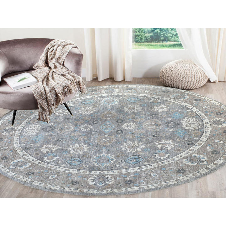 12'0" x 12'0" New Hand Knotted Grey Wool Round Oriental Rug - MOA10267566