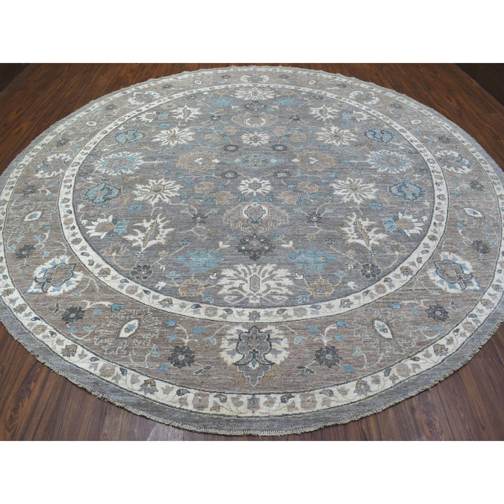 12'0" x 12'0" New Hand Knotted Grey Wool Round Oriental Rug - MOA10267566