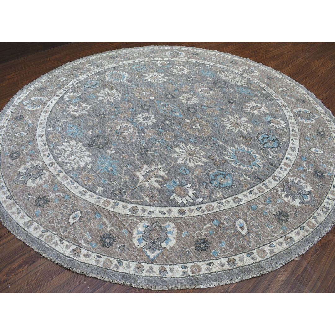 12'0" x 12'0" New Hand Knotted Grey Wool Round Oriental Rug - MOA10267566