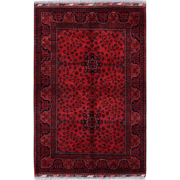 3'5" x 5'2" New Hand Knotted Red Wool Rectangle Oriental Rug - MOA102675