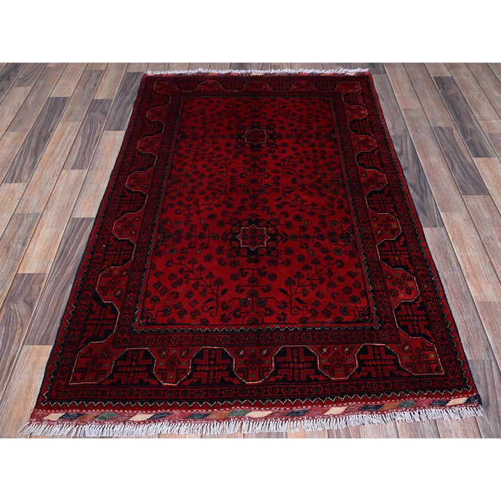 3'5" x 5'2" New Hand Knotted Red Wool Rectangle Oriental Rug - MOA102675
