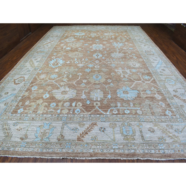 12'1" x 18'0" New Hand Knotted Brown Wool Rectangle Oriental Rug - MOA10267668