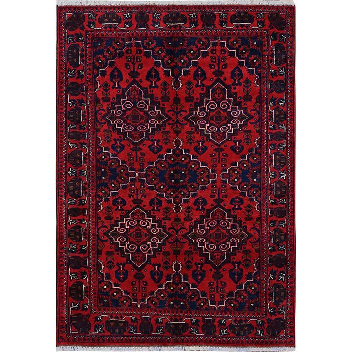 3'10" x 5'7" New Hand Knotted Red Wool Rectangle Oriental Rug - MOA102676