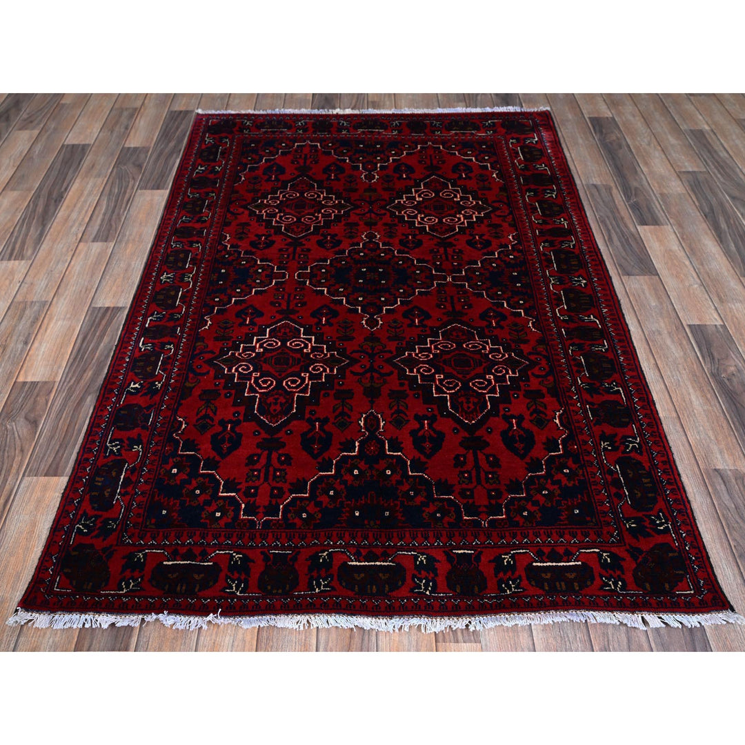 3'10" x 5'7" New Hand Knotted Red Wool Rectangle Oriental Rug - MOA102676