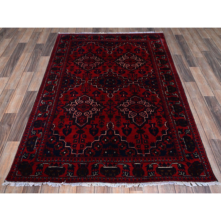 3'10" x 5'7" New Hand Knotted Red Wool Rectangle Oriental Rug - MOA102676