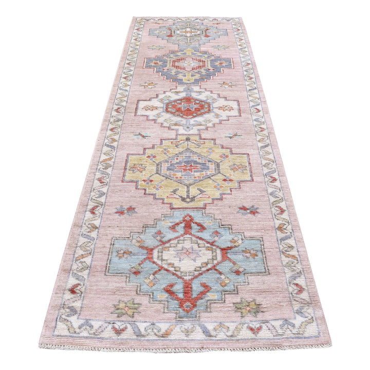 3'4" x 10'1" New Hand Knotted Pink Wool Runner Oriental Rug - MOA10268043