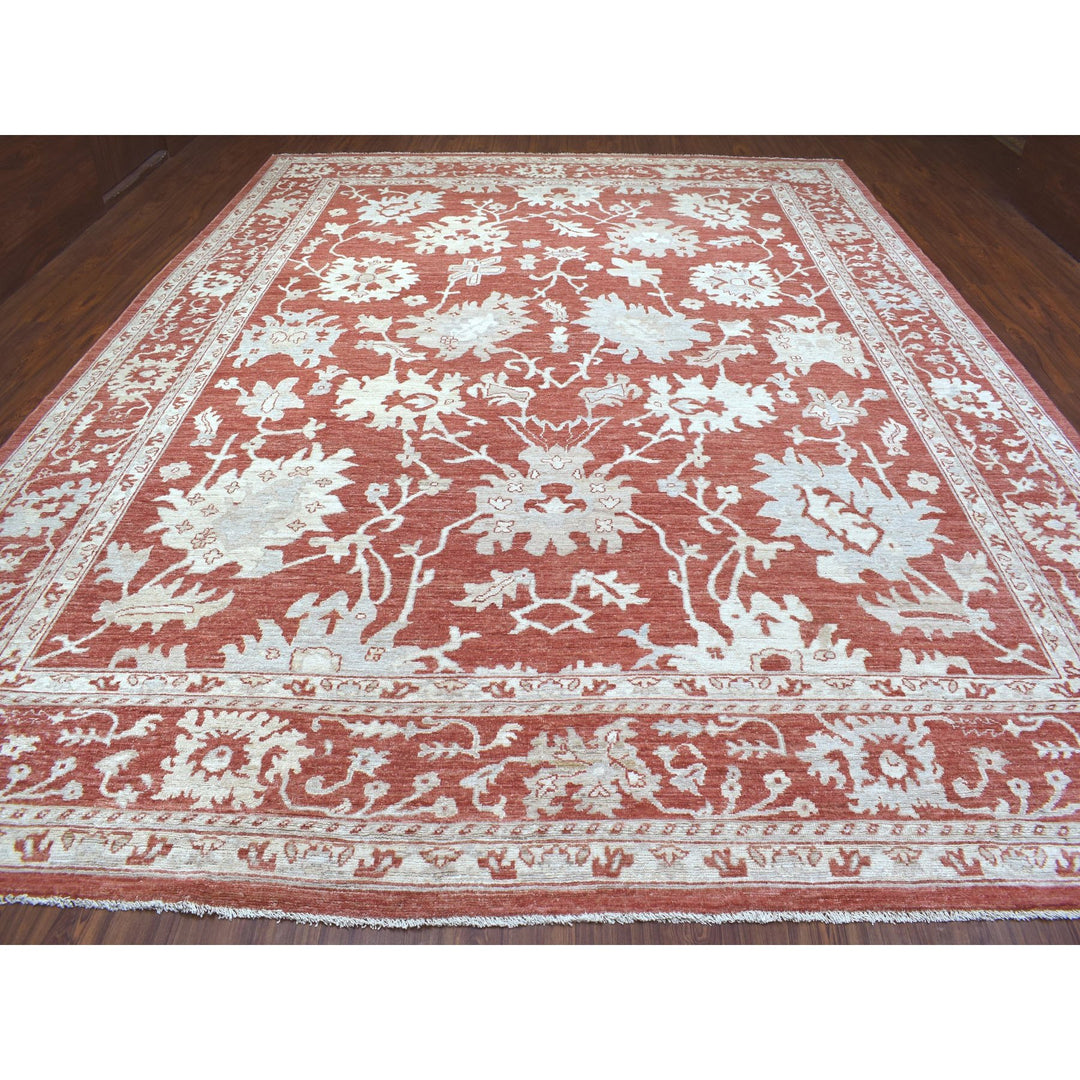 11'9" x 14'9" New Hand Knotted Red Wool Rectangle Oriental Rug - MOA10268145