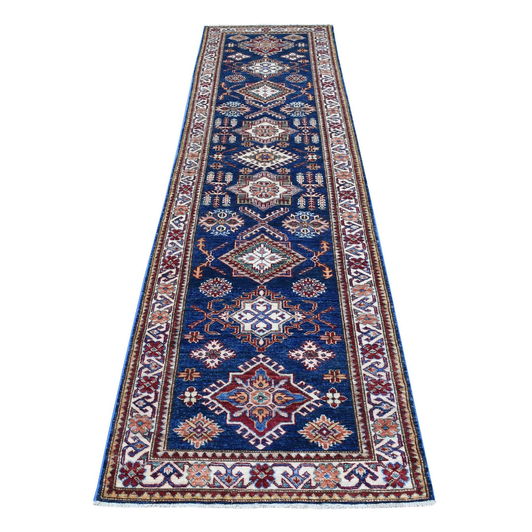 2'8" x 10'5" New Hand Knotted Blue Wool Runner Oriental Rug - MOA10268180