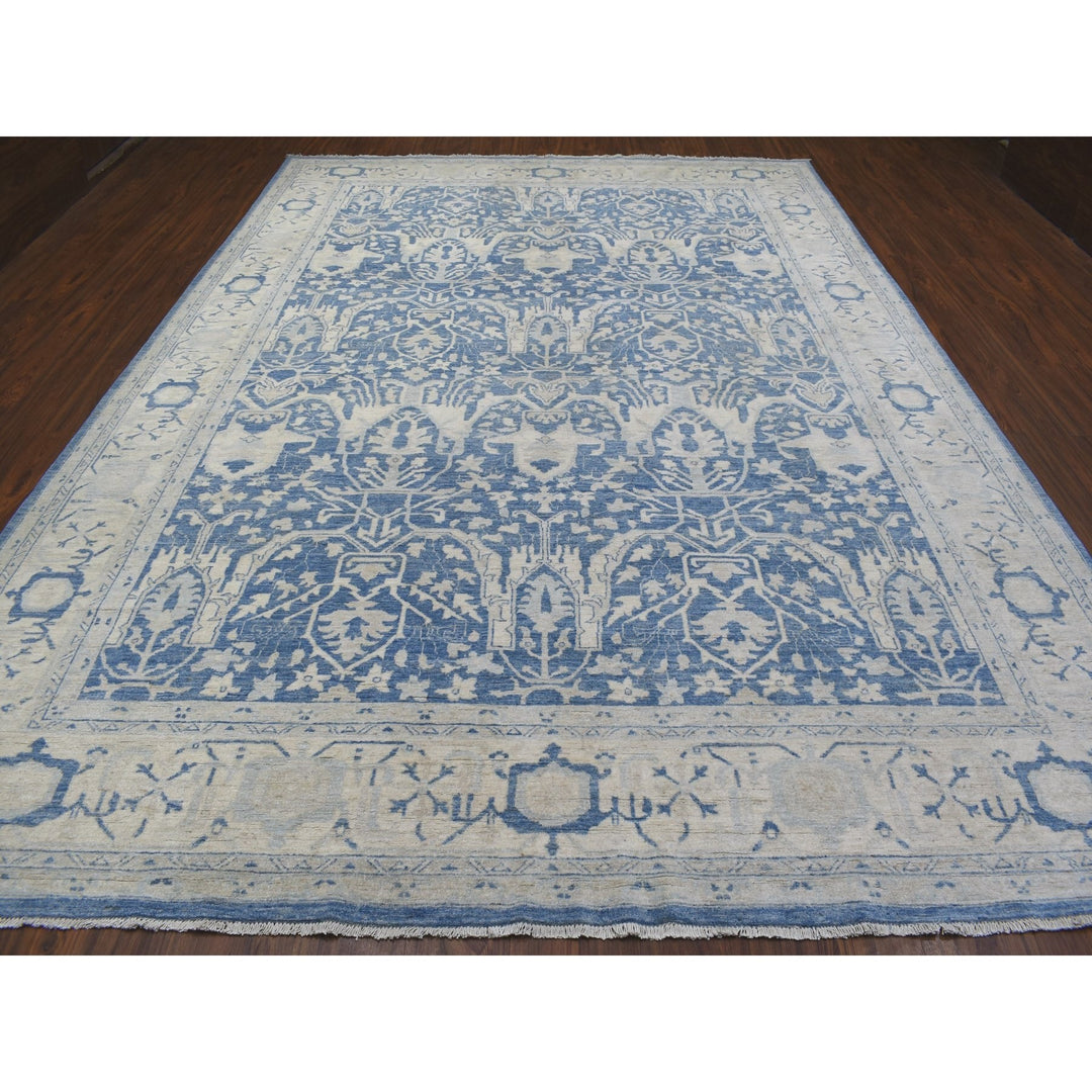 9'8" x 13'5" New Hand Knotted Blue Wool Rectangle Oriental Rug - MOA10268324