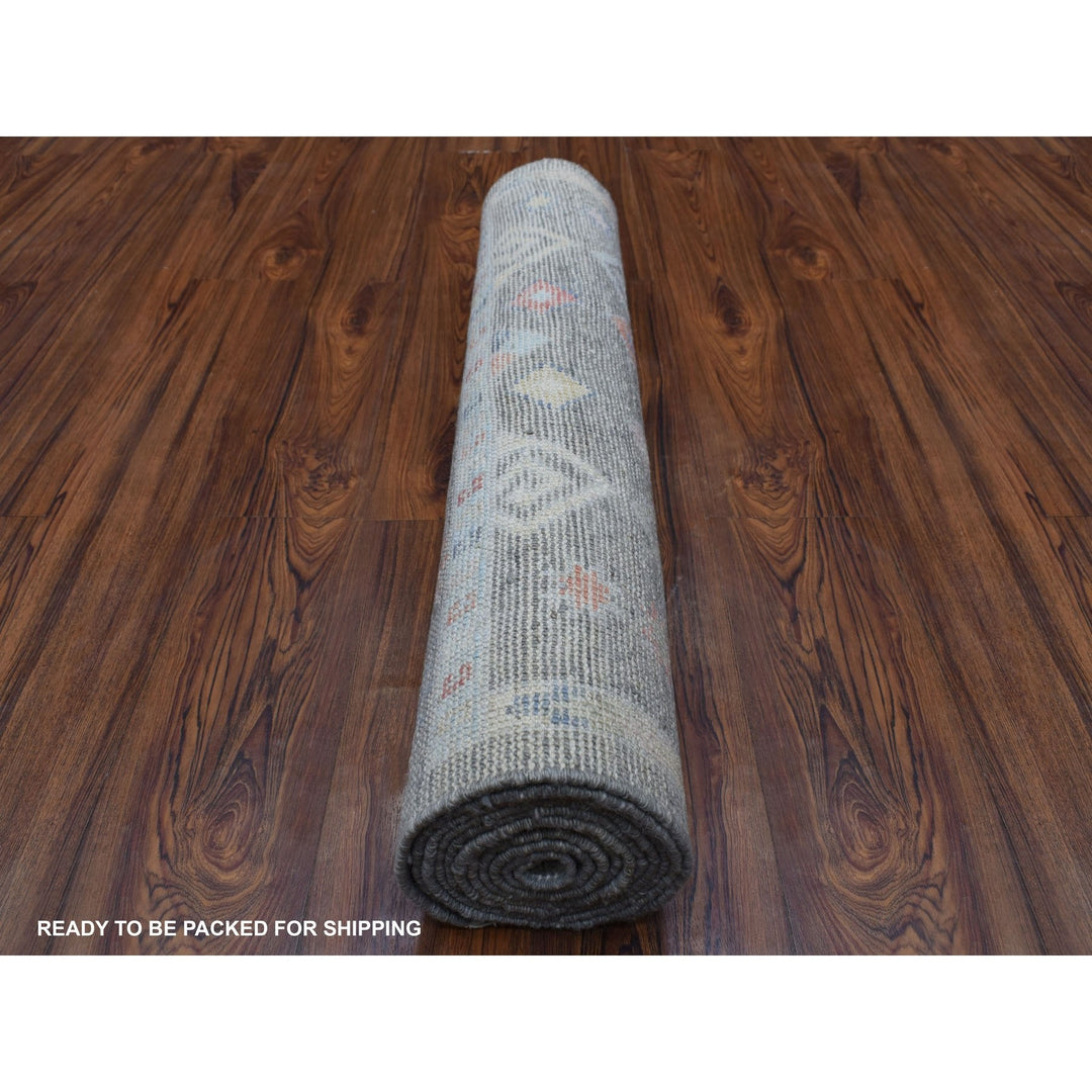 2'8" x 9'7" New Hand Knotted Grey Wool Runner Oriental Rug - MOA10268337