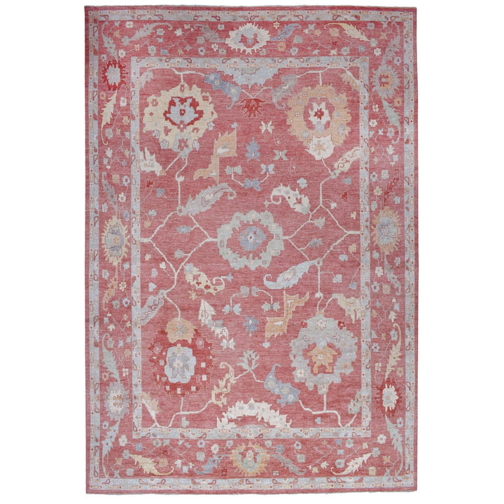 13'9" x 19'0" New Hand Knotted Pink Wool Rectangle Oriental Rug - MOA10268347