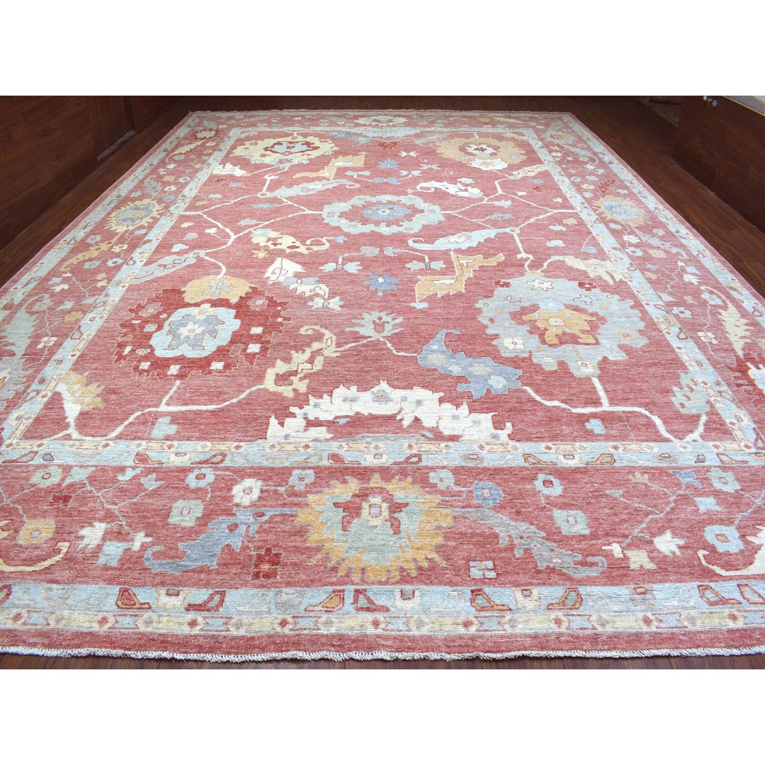 13'9" x 19'0" New Hand Knotted Pink Wool Rectangle Oriental Rug - MOA10268347