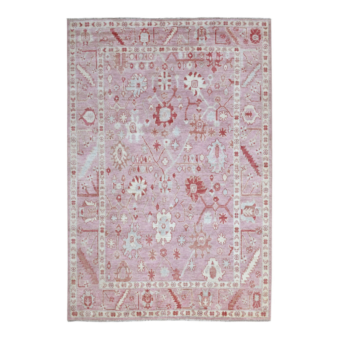 6'1" x 8'10" New Hand Knotted Pink Wool Rectangle Oriental Rug - MOA10268446