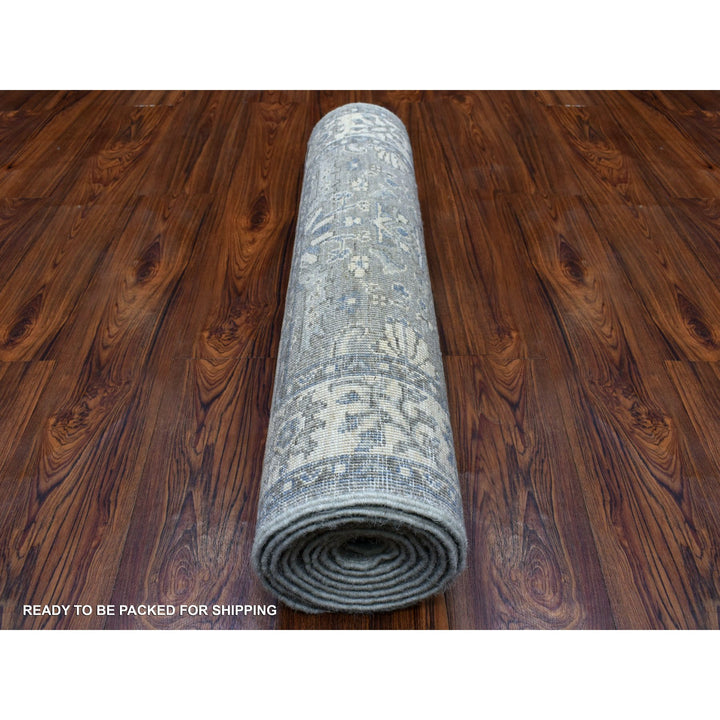 2'6" x 9'9" New Hand Knotted Grey Wool Runner Oriental Rug - MOA10268596