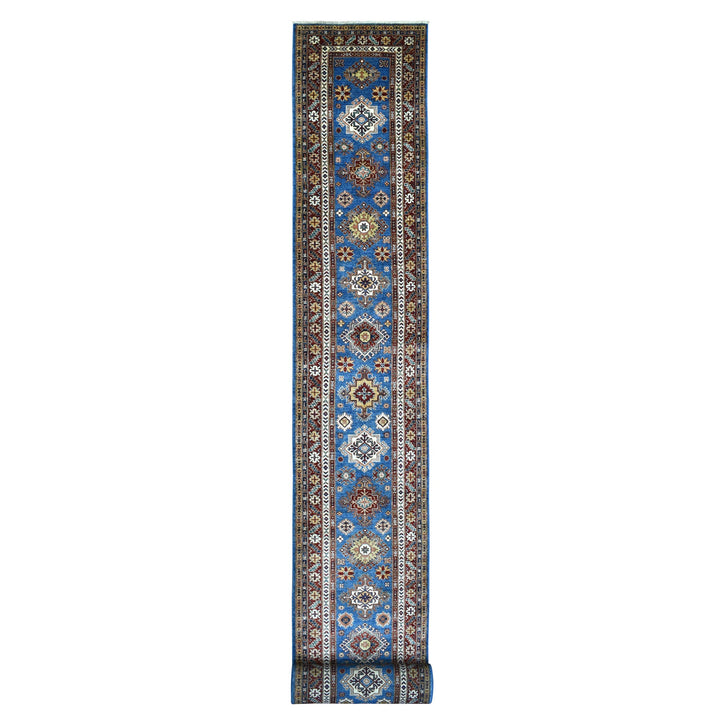 2'10" x 37'2" New Hand Knotted Blue Wool Runner Oriental Rug - MOA10268600