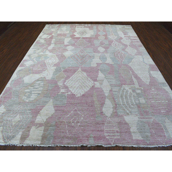 8'10" x 11'9" New Hand Knotted Pink Wool Rectangle Oriental Rug - MOA10268749