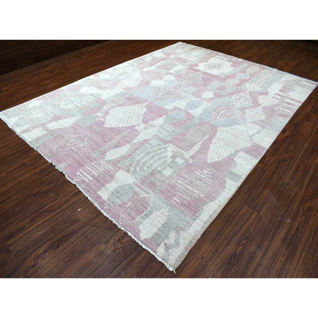 8'10" x 11'9" New Hand Knotted Pink Wool Rectangle Oriental Rug - MOA10268749