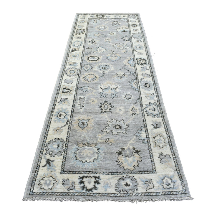 3'5" x 10'2" New Hand Knotted Grey Wool Runner Oriental Rug - MOA10268967