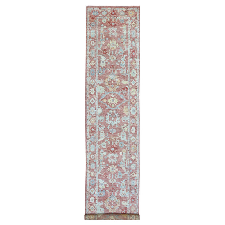 3'1" x 16'1" New Hand Knotted Pink Wool Runner Oriental Rug - MOA10269056