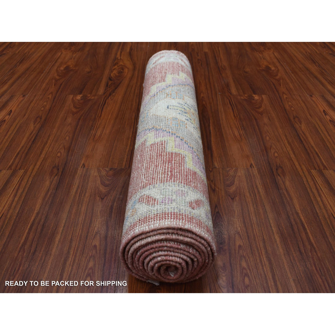 2'9" x 10'5" New Hand Knotted Pink Wool Runner Oriental Rug - MOA10269057