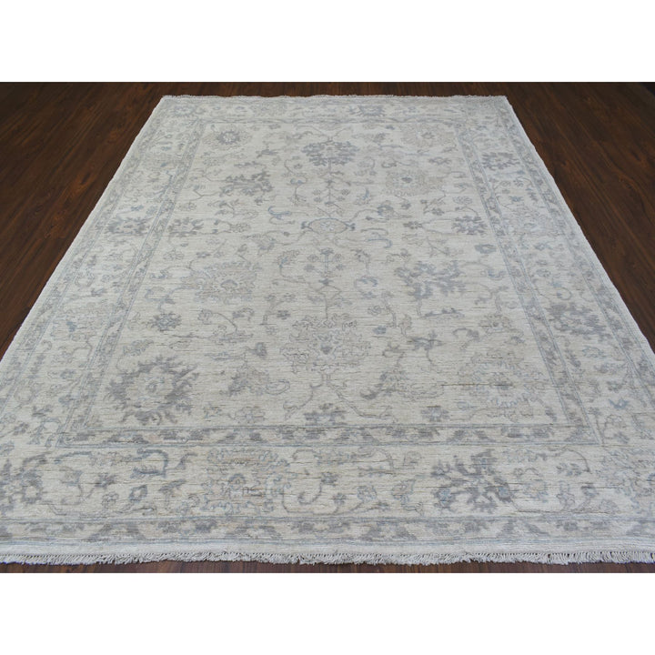 8'1" x 9'7" New Hand Knotted Ivory Wool Rectangle Oriental Rug - MOA10269259