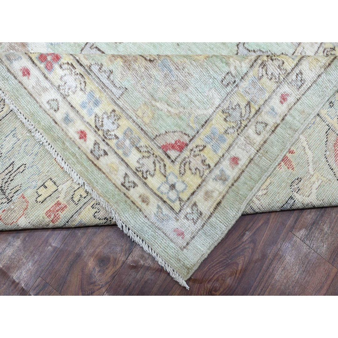 11'9" x 17'3" New Hand Knotted Green Wool Rectangle Oriental Rug - MOA10269373