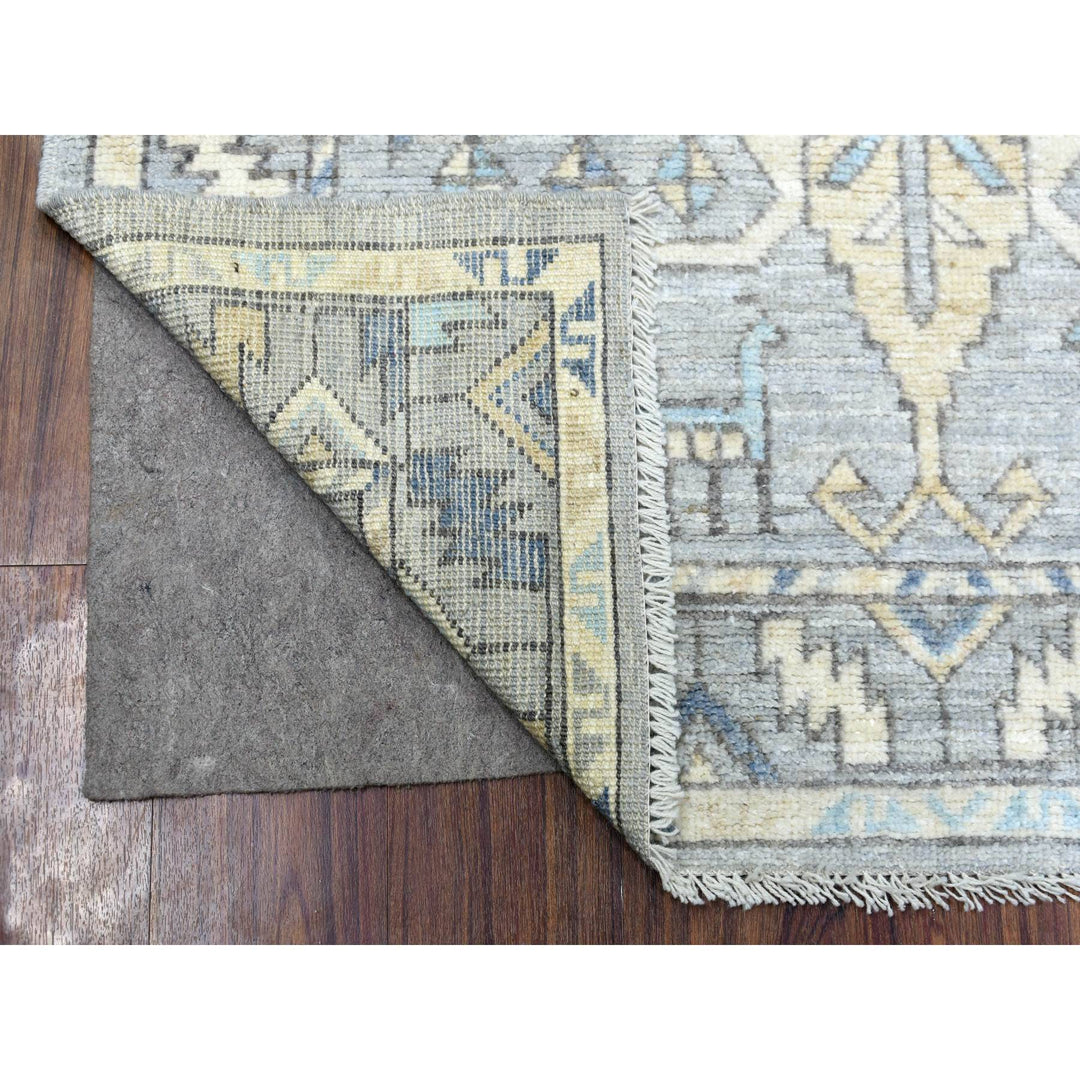 4'1" x 9'9" New Hand Knotted Grey Wool Runner Oriental Rug - MOA10269503