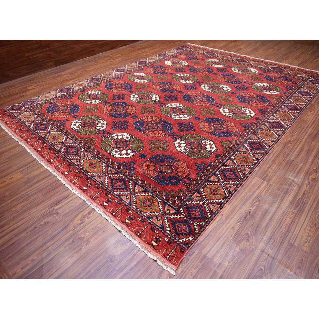 10'0" x 13'9" New Hand Knotted Red Wool Rectangle Oriental Rug - MOA10269531